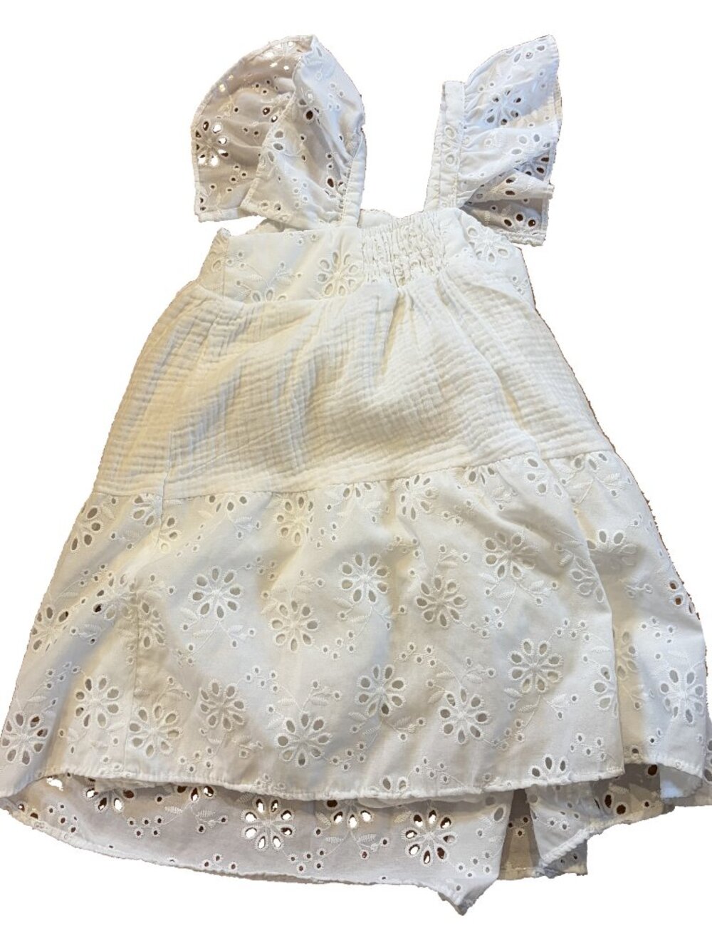 Zara Girls White Eyelet Ruffle Strap Dress Size 6 Years